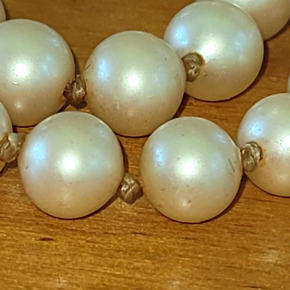 Vintage Double Strand Faux Pearl Necklace Sterling Filigree Clasp 16"